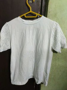White Crochet Sleeve Top