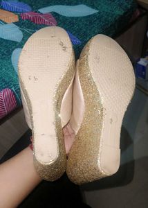 golden shimmer wedge heel sandal