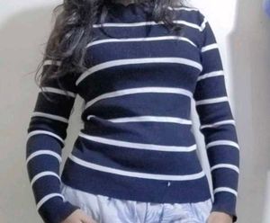 Slim Fit Stripped Round Neck Casual Knit/ Sweater
