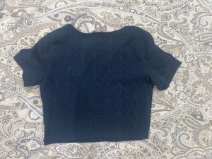 Navy Blue Womens Crop Top With Sleeves