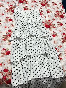 White Polka Dot Layered Ruffle Dress :Cute &amp; Flow