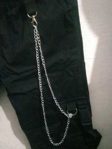Black Cargos With Long Chain And Elastic