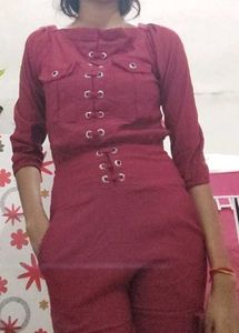 Maroon Crop Top And Bottom Pants