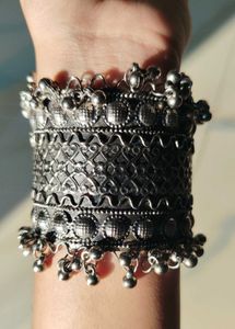 Silver Oxidised Ghungroo Cuff Bangle Bracelet