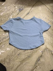 Cute Blue Ribbed Crop Top