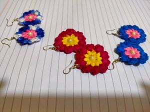 Crochet Flower Ring &amp; Earrings