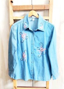 Denim Embroidery Work Shirt Size-42-XL