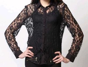 Elegant Black Lace Shirt Style Blouse