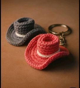 crochet cowboy hat key chain