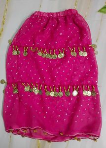 (886)Pink Coin Trim Sheer Dance Skirt