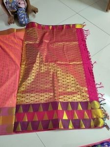 One Day Offer...Peach Pink Soft Silk Saree...