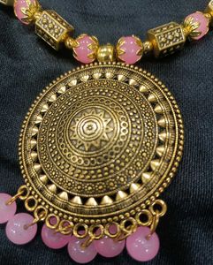 Pink Beaded Medallion Necklace