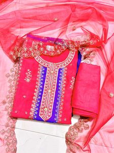 Elegant Red &amp; Blue Embroidered Kurti