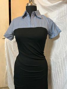 Littlebox Striped Collar Bodycon Dress