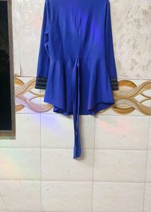 Blue Embellished Peplum Top dress with purse