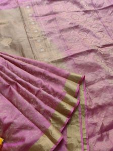 Unused Chickoo And Pink Silk Saree