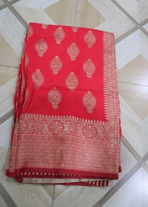 Red Banarasi Silk Saree Never Used Totally New