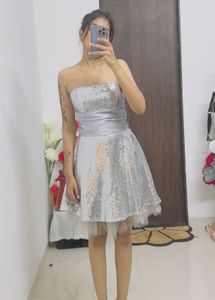 Sparkly Silver Strapless Party Dress