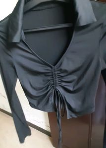 URBANIC Black Full Sleeves Ribbed Top