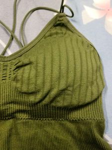 Olive Green Padded Camisole Backless Top