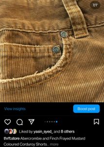 Abercrombie and Finch Frayed Mustard Coloured Corduroy Shorts