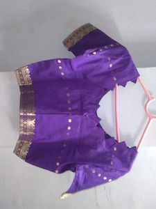 Elegant Purple Saree with Gold Border and stiched