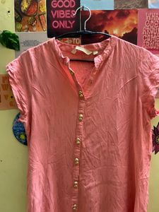 Coral Button-Down Kurta