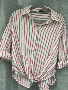 Striped Tie-Front Button-Up Shirt