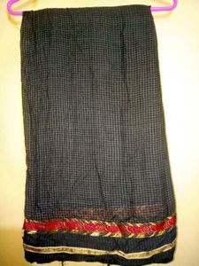 Elegant Black Gingham Saree with Red & Gold Trim