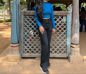 High Neck Blue Top