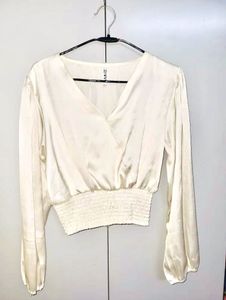 ZARA Off-White Satin Wrap Top