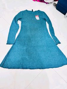 Blue Knit Long Sleeve Dress