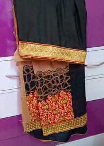 Elegant Black &amp; Beige Saree with Red border