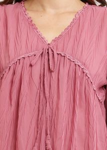 Mauve Tie-Neck Ruffle Sleeve Top