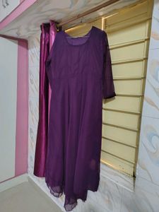 Purple Ethnic Gown Kurti With Dupatta