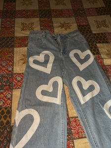 Heart Print Denim Jeans