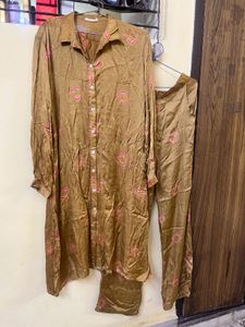 Silk Brown & Pink Pajama Set