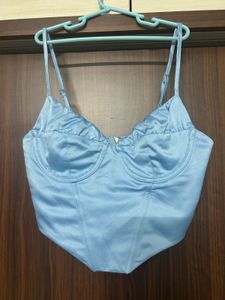 Light Blue Satin Corset Top