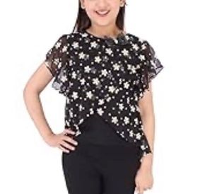 Madame Floral Top Black Ruffle Sleeve