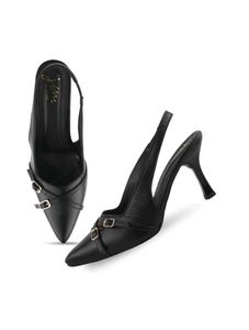 Black Buckel Stiletto Pointed Toe Heel