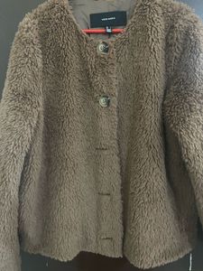 Fuzzy Brown Button-Up Jacket