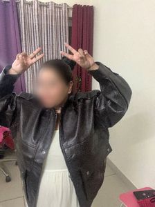 leather oversize bomber jacket size S