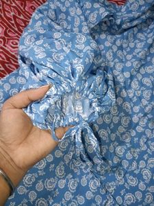 Blue Paisley Puff Sleeve Top