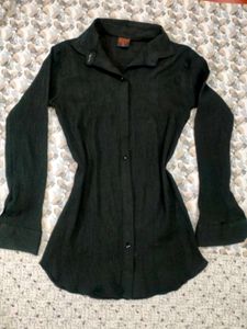 Black Semi Sheer Fitted Georgette Y2K Shirt