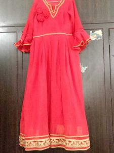 Elegant Red Gown with Rose Flowers