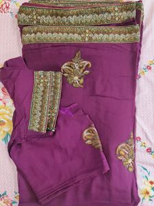 Purple Embellished Saree with Blouse Piece