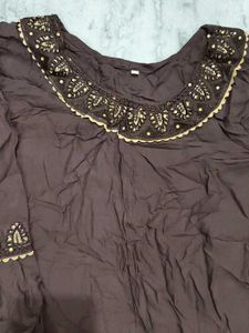 Girls Wear Elegant Brown Embellished Kurta with pa