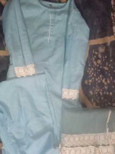 Blue Kurta Set with Lace Detail