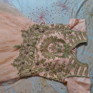 Peach &amp; Gold Embroidered Dress
