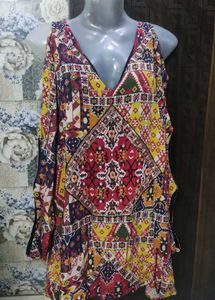 Boho Patchwork Print Cold Shoulder Top